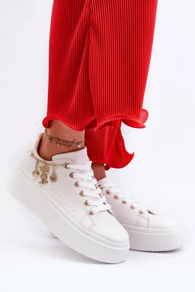 Boto Buty Sportowe Na Platformie|Sneakersy Damskie*Sneakersy Damskie Na Platformie Z Zawieszkami Białe Tivissa Biały