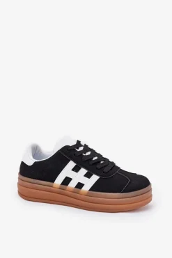 Outlet Evento Sneakersy Damskie Na Platformie Czarne Syliyana Czarny