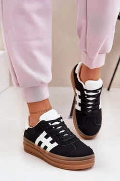 Outlet Evento Sneakersy Damskie Na Platformie Czarne Syliyana Czarny