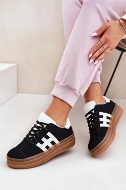 Outlet Evento Sneakersy Damskie Na Platformie Czarne Syliyana Czarny