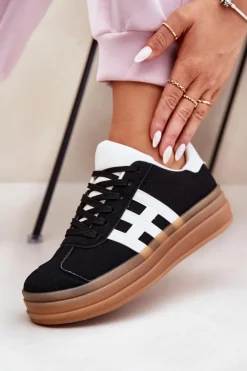 Outlet Evento Sneakersy Damskie Na Platformie Czarne Syliyana Czarny