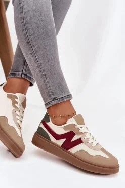 Boto Sneakersy Damskie*Sneakersy Damskie Niskie Eko Skórzane Beżowe Givelle Beżowy