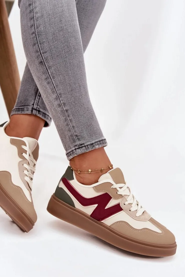 Boto Sneakersy Damskie*Sneakersy Damskie Niskie Eko Skórzane Beżowe Givelle Beżowy