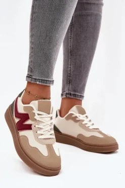 Boto Sneakersy Damskie*Sneakersy Damskie Niskie Eko Skórzane Beżowe Givelle Beżowy