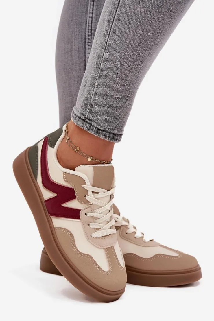 Boto Sneakersy Damskie*Sneakersy Damskie Niskie Eko Skórzane Beżowe Givelle Beżowy