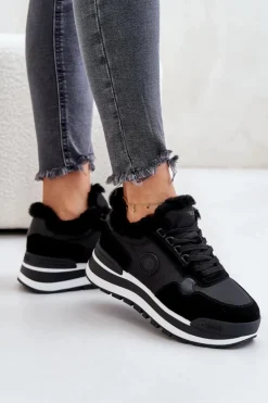 Big Star Shoes Buty Sportowe Big Star|Sneakersy Damskie*Sneakersy Damskie Ocieplane Na Platformie Big Star OO274A216 Czarne Czarny