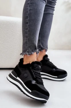 Big Star Shoes Buty Sportowe Big Star|Sneakersy Damskie*Sneakersy Damskie Ocieplane Na Platformie Big Star OO274A216 Czarne Czarny