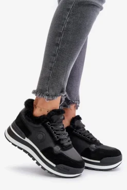 Big Star Shoes Buty Sportowe Big Star|Sneakersy Damskie*Sneakersy Damskie Ocieplane Na Platformie Big Star OO274A216 Czarne Czarny