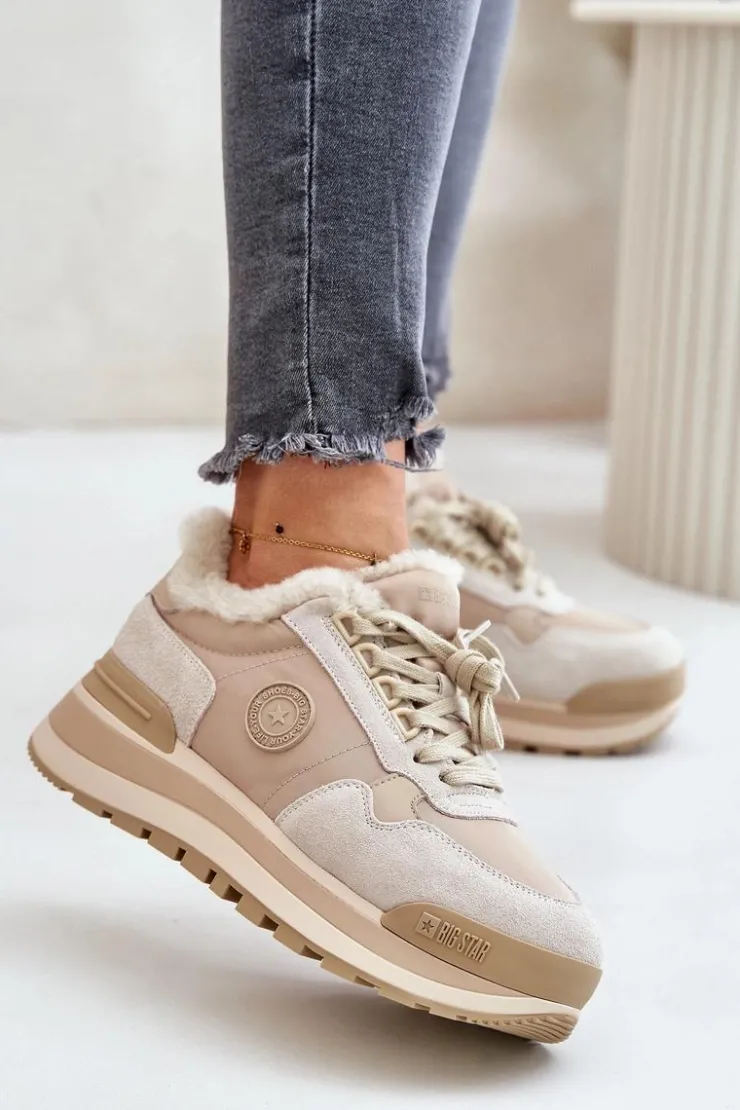 Big Star Shoes Buty Sportowe Big Star|Sneakersy Damskie*Sneakersy Damskie Ocieplane Na Platformie Big Star OO274A214 Beżowe