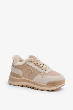 Big Star Shoes Buty Sportowe Big Star|Sneakersy Damskie*Sneakersy Damskie Ocieplane Na Platformie Big Star OO274A214 Beżowe