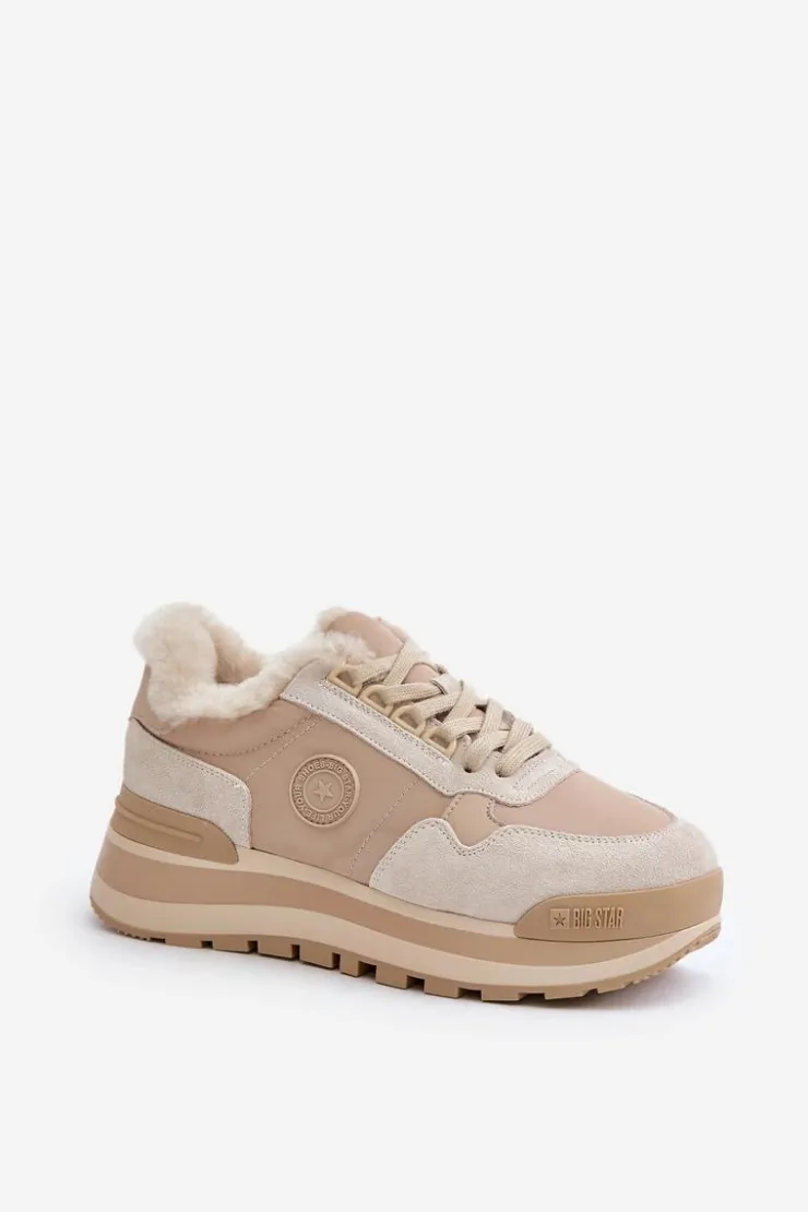 Big Star Shoes Buty Sportowe Big Star|Sneakersy Damskie*Sneakersy Damskie Ocieplane Na Platformie Big Star OO274A214 Beżowe