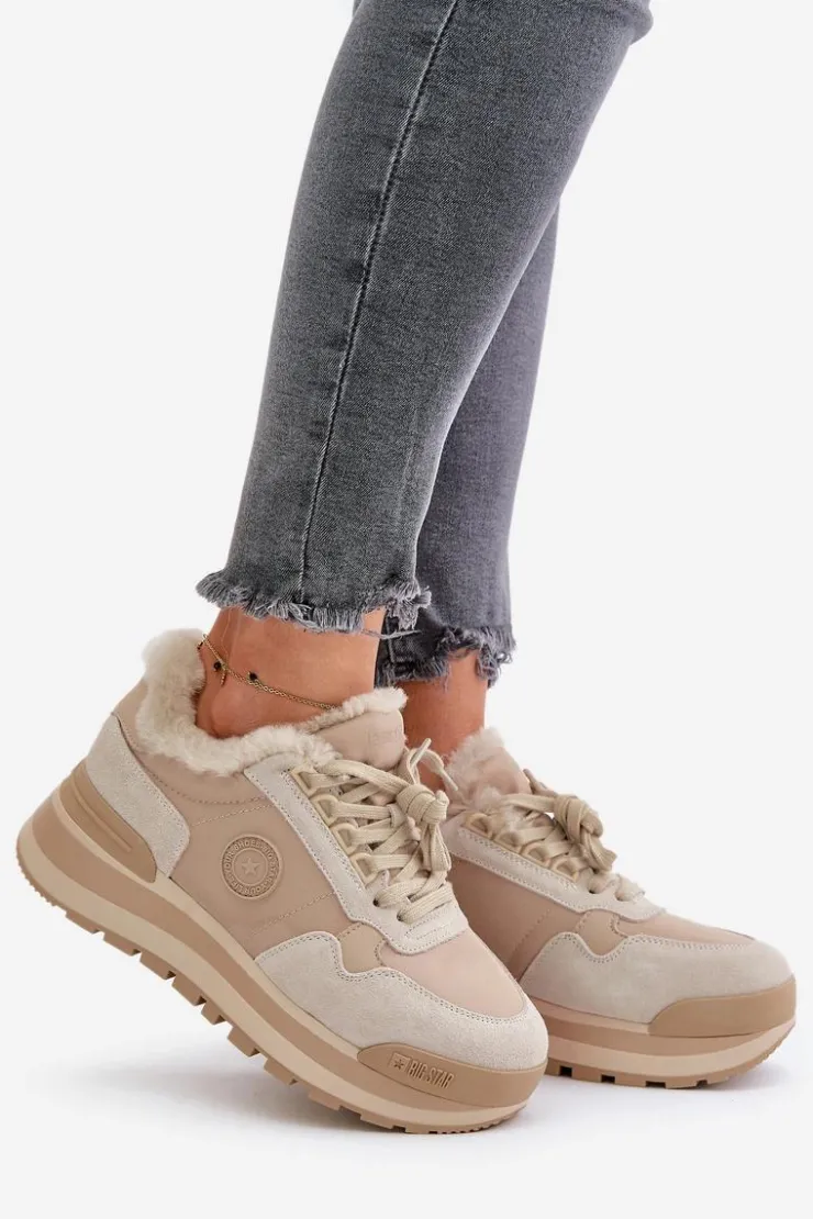 Big Star Shoes Buty Sportowe Big Star|Sneakersy Damskie*Sneakersy Damskie Ocieplane Na Platformie Big Star OO274A214 Beżowe