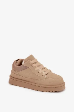 Outlet Boto Sneakersy Damskie Ocieplane Futerkiem Beżowe Cyrissa Beżowy