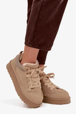Outlet Boto Sneakersy Damskie Ocieplane Futerkiem Beżowe Cyrissa Beżowy