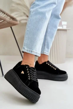 Online Boto Sneakersy Damskie Ocieplane Na Masywnej Podeszwie Ze Złotym Detalem Czarne Lotira