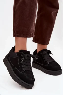 Boto Sneakersy Damskie*Sneakersy Damskie Ocieplane Futerkiem Czarne Cyrissa Czarny