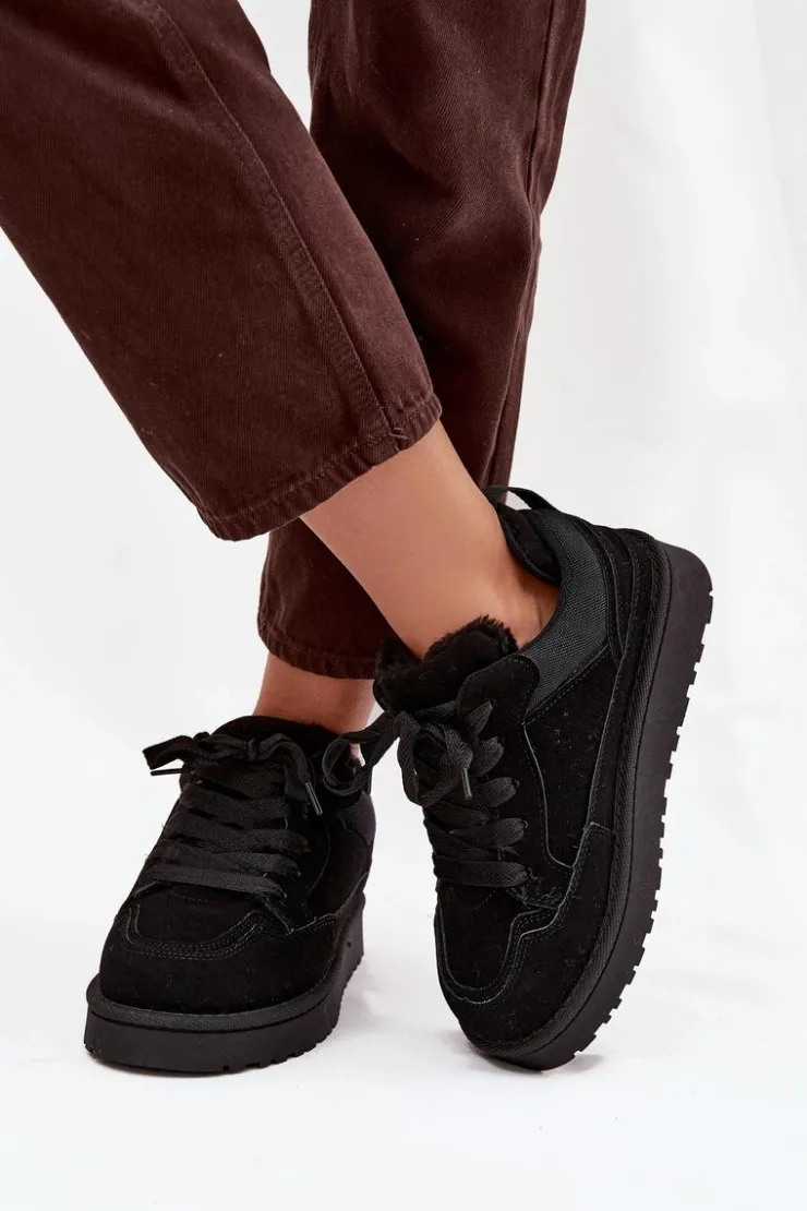 Boto Sneakersy Damskie*Sneakersy Damskie Ocieplane Futerkiem Czarne Cyrissa Czarny