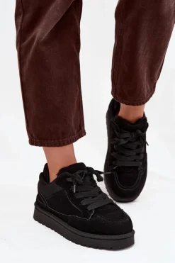 Boto Sneakersy Damskie*Sneakersy Damskie Ocieplane Futerkiem Czarne Cyrissa Czarny