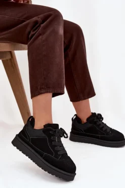 Boto Sneakersy Damskie*Sneakersy Damskie Ocieplane Futerkiem Czarne Cyrissa Czarny