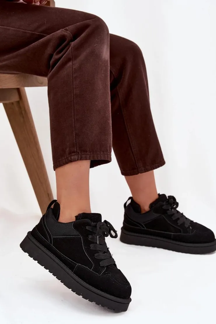 Boto Sneakersy Damskie*Sneakersy Damskie Ocieplane Futerkiem Czarne Cyrissa Czarny