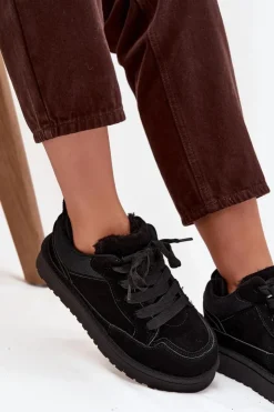 Boto Sneakersy Damskie*Sneakersy Damskie Ocieplane Futerkiem Czarne Cyrissa Czarny