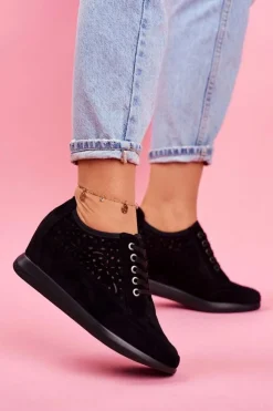 Best Buty Sergio Leone Sneakersy Damskie Sergio Leone Ażurowe Czarne PB122