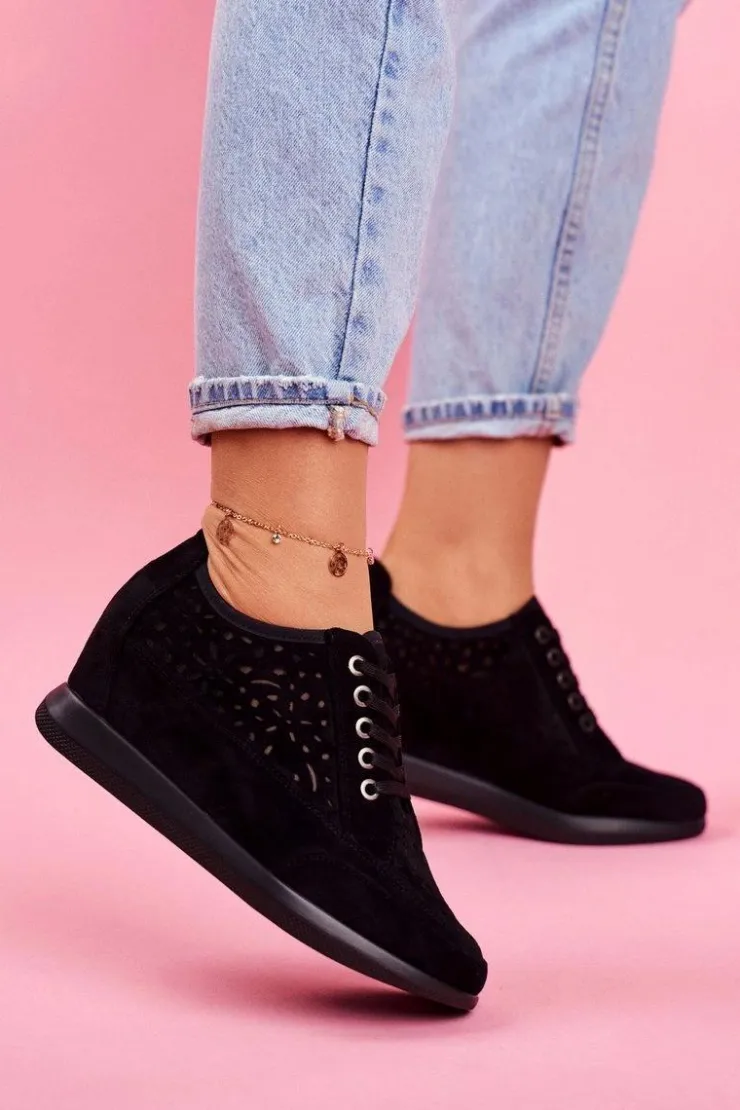 Best Buty Sergio Leone Sneakersy Damskie Sergio Leone Ażurowe Czarne PB122