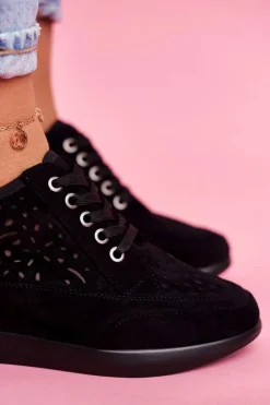 Best Buty Sergio Leone Sneakersy Damskie Sergio Leone Ażurowe Czarne PB122