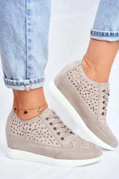 Buty Sergio Leone Sneakersy Damskie*Sneakersy Damskie Sergio Leone Ażurowe Szare PB122