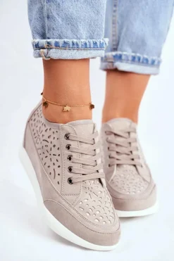 Buty Sergio Leone Sneakersy Damskie*Sneakersy Damskie Sergio Leone Ażurowe Szare PB122