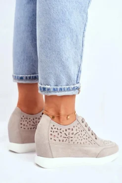 Buty Sergio Leone Sneakersy Damskie*Sneakersy Damskie Sergio Leone Ażurowe Szare PB122