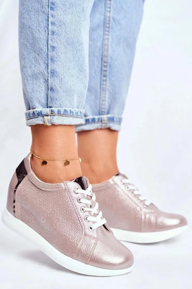 Hot Buty Sergio Leone Sneakersy Damskie Sergio Leone Beżowy Błysk SP235