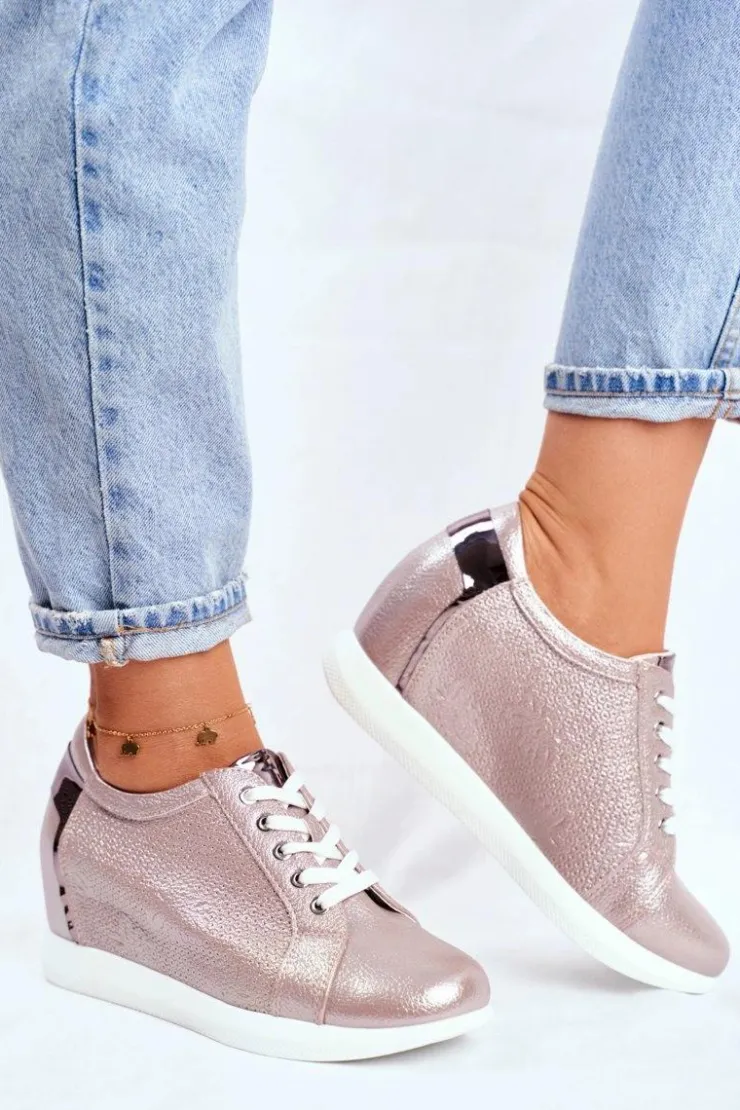 Hot Buty Sergio Leone Sneakersy Damskie Sergio Leone Beżowy Błysk SP235