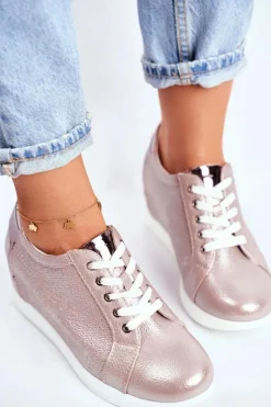 Hot Buty Sergio Leone Sneakersy Damskie Sergio Leone Beżowy Błysk SP235