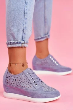 Damskie Buty Sergio Leone Sneakersy Damskie Sergio Leone Ażurowe Niebieskie PB122
