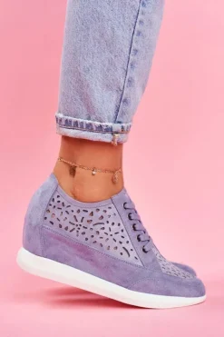 Damskie Buty Sergio Leone Sneakersy Damskie Sergio Leone Ażurowe Niebieskie PB122