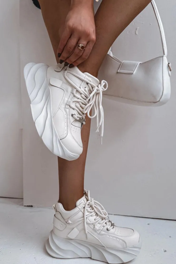 GOE Sneakersy Damskie*Sneakersy Damskie Skóra Naturalna SS2N4037 Zgaszona Biel Biały