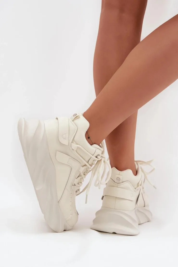 GOE Sneakersy Damskie*Sneakersy Damskie Skóra Naturalna SS2N4037 Zgaszona Biel Biały