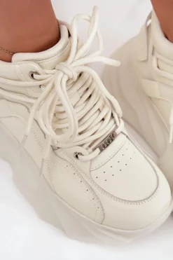 GOE Sneakersy Damskie*Sneakersy Damskie Skóra Naturalna SS2N4037 Zgaszona Biel Biały