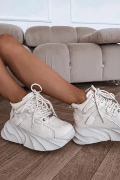 GOE Sneakersy Damskie*Sneakersy Damskie Skóra Naturalna SS2N4037 Zgaszona Biel Biały