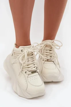 GOE Sneakersy Damskie*Sneakersy Damskie Skóra Naturalna SS2N4037 Zgaszona Biel Biały