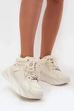 GOE Sneakersy Damskie*Sneakersy Damskie Skóra Naturalna SS2N4037 Zgaszona Biel Biały