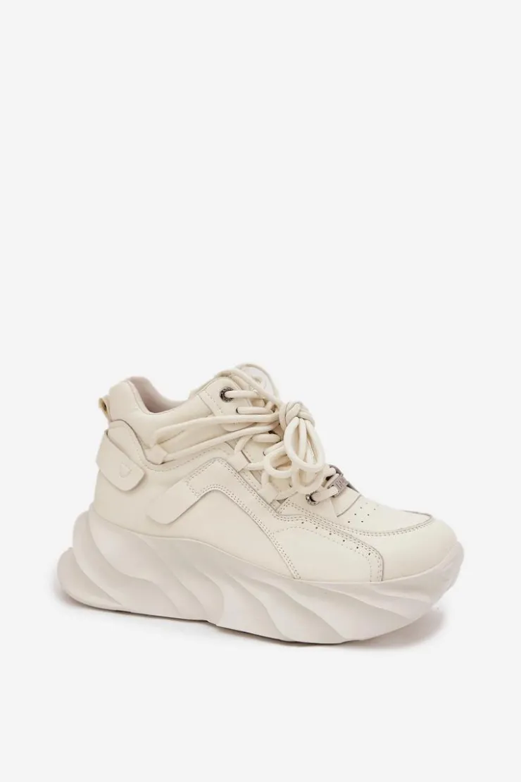GOE Sneakersy Damskie*Sneakersy Damskie Skóra Naturalna SS2N4037 Zgaszona Biel Biały
