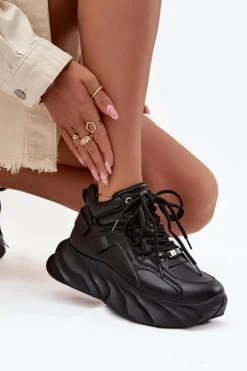 Outlet GOE Sneakersy Damskie Skóra Naturalna SS2N4036 Czarne Czarny