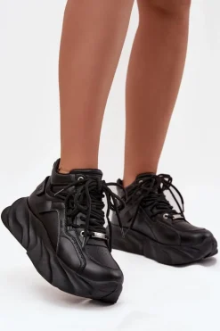 Outlet GOE Sneakersy Damskie Skóra Naturalna SS2N4036 Czarne Czarny