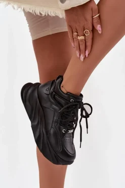 Outlet GOE Sneakersy Damskie Skóra Naturalna SS2N4036 Czarne Czarny