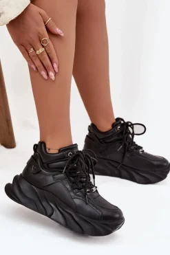 Outlet GOE Sneakersy Damskie Skóra Naturalna SS2N4036 Czarne Czarny