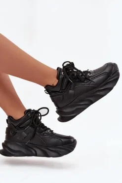 Outlet GOE Sneakersy Damskie Skóra Naturalna SS2N4036 Czarne Czarny