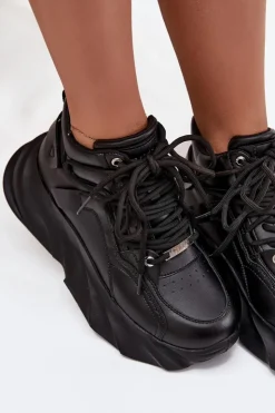 Outlet GOE Sneakersy Damskie Skóra Naturalna SS2N4036 Czarne Czarny