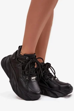 Outlet GOE Sneakersy Damskie Skóra Naturalna SS2N4036 Czarne Czarny